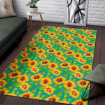 Teal Watercolor Sunflower Pattern Print Area Rug GearFrost