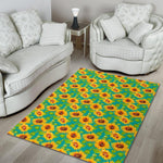 Teal Watercolor Sunflower Pattern Print Area Rug GearFrost
