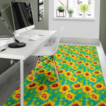 Teal Watercolor Sunflower Pattern Print Area Rug GearFrost