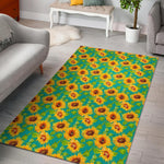 Teal Watercolor Sunflower Pattern Print Area Rug GearFrost