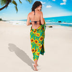 Teal Watercolor Sunflower Pattern Print Beach Sarong Wrap