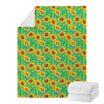 Teal Watercolor Sunflower Pattern Print Blanket