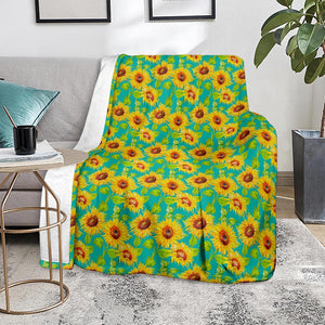 Teal Watercolor Sunflower Pattern Print Blanket