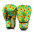Teal Watercolor Sunflower Pattern Print Boxing Gloves