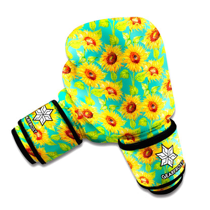 Teal Watercolor Sunflower Pattern Print Boxing Gloves