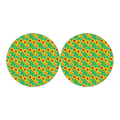 Teal Watercolor Sunflower Pattern Print Car Coasters