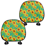 Teal Watercolor Sunflower Pattern Print Car Headrest Covers