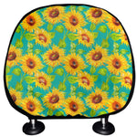 Teal Watercolor Sunflower Pattern Print Car Headrest Covers