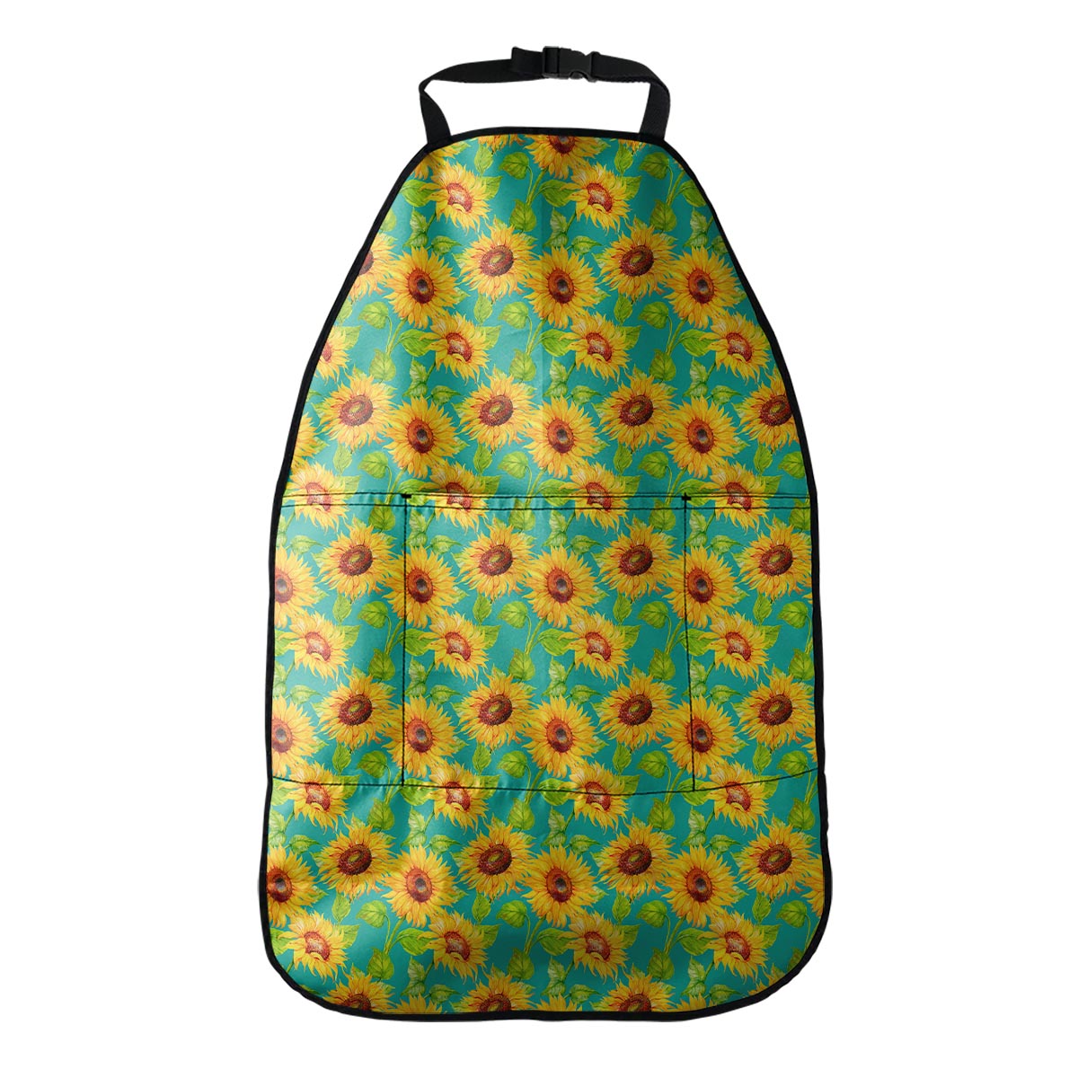 Teal Watercolor Sunflower Pattern Print Car Seat Organizers