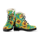 Teal Watercolor Sunflower Pattern Print Comfy Boots GearFrost
