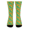 Teal Watercolor Sunflower Pattern Print Crew Socks