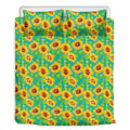 Teal Watercolor Sunflower Pattern Print Duvet Cover Bedding Set