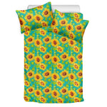 Teal Watercolor Sunflower Pattern Print Duvet Cover Bedding Set