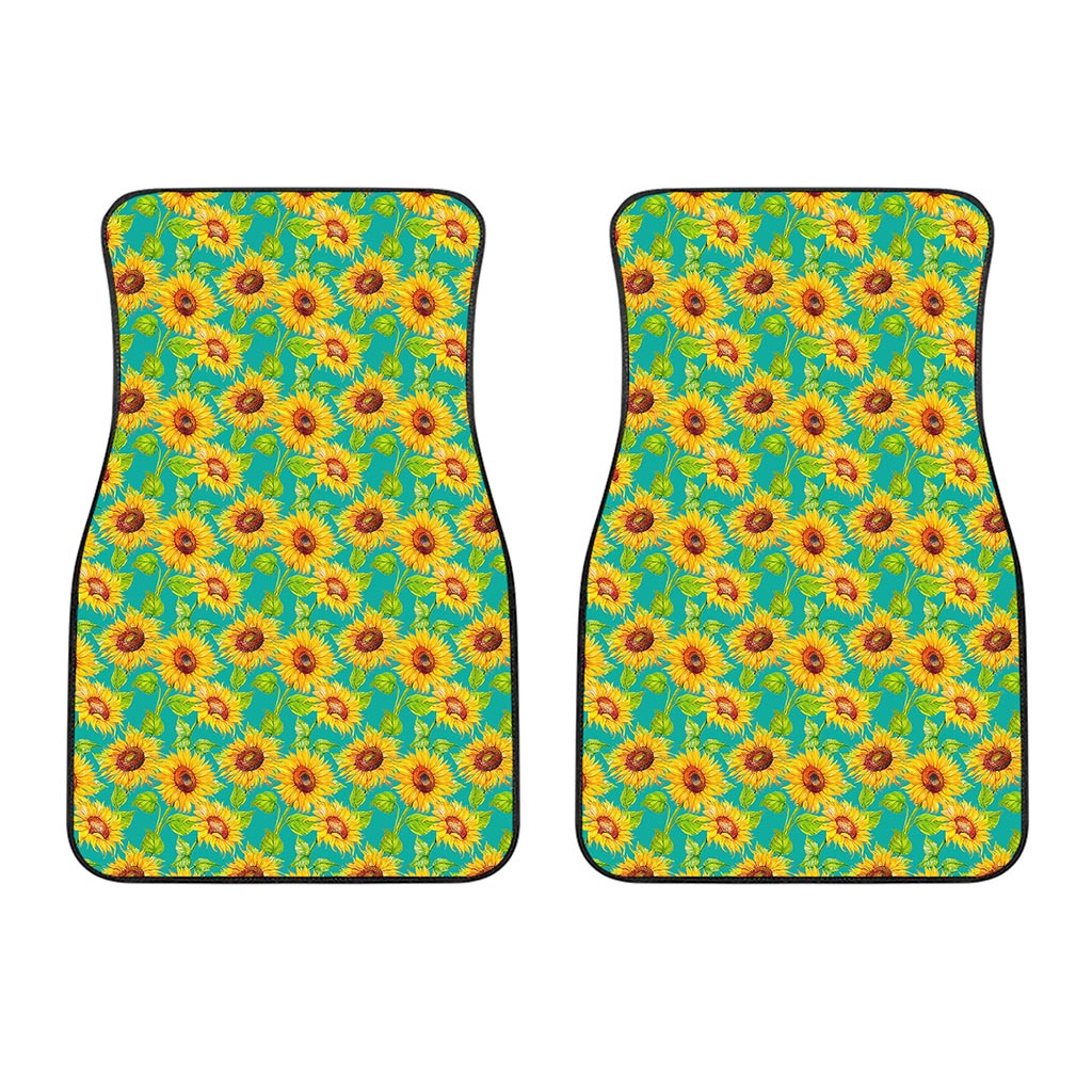 Teal Watercolor Sunflower Pattern Print Front Car Floor Mats