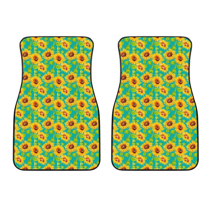 Teal Watercolor Sunflower Pattern Print Front Car Floor Mats
