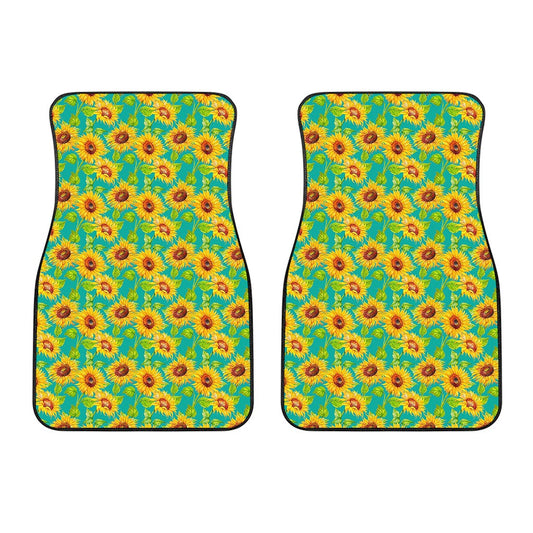 Teal Watercolor Sunflower Pattern Print Front Car Floor Mats