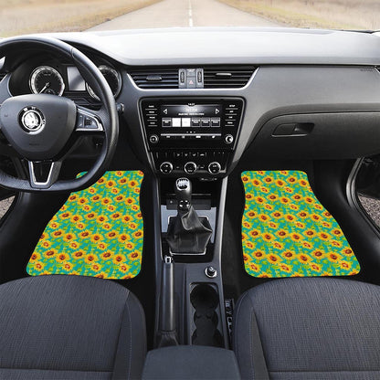 Teal Watercolor Sunflower Pattern Print Front Car Floor Mats