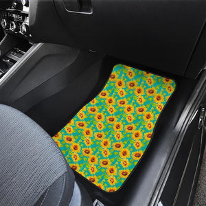 Teal Watercolor Sunflower Pattern Print Front Car Floor Mats