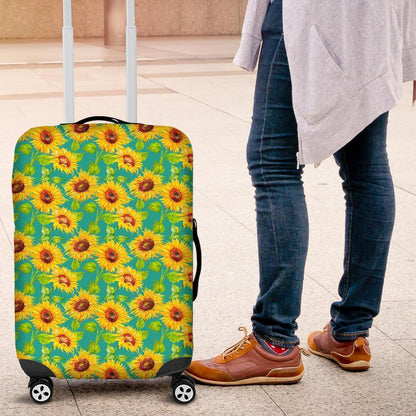 Teal Watercolor Sunflower Pattern Print Luggage Cover GearFrost