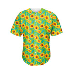 Teal Watercolor Sunflower Pattern Print Men's Baseball Jersey