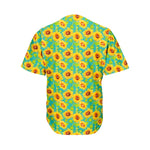 Teal Watercolor Sunflower Pattern Print Men's Baseball Jersey