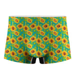 Teal Watercolor Sunflower Pattern Print Men's Boxer Briefs