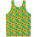 Teal Watercolor Sunflower Pattern Print Men's Tank Top