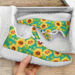 Teal Watercolor Sunflower Pattern Print Mesh Knit Shoes GearFrost