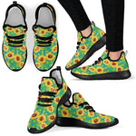 Teal Watercolor Sunflower Pattern Print Mesh Knit Shoes GearFrost