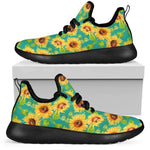 Teal Watercolor Sunflower Pattern Print Mesh Knit Shoes GearFrost