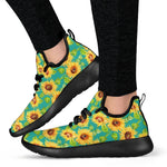 Teal Watercolor Sunflower Pattern Print Mesh Knit Shoes GearFrost