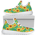 Teal Watercolor Sunflower Pattern Print Mesh Knit Shoes GearFrost