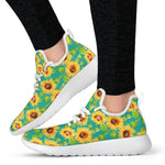 Teal Watercolor Sunflower Pattern Print Mesh Knit Shoes GearFrost