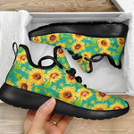 Teal Watercolor Sunflower Pattern Print Mesh Knit Shoes GearFrost