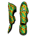 Teal Watercolor Sunflower Pattern Print Muay Thai Shin Guard