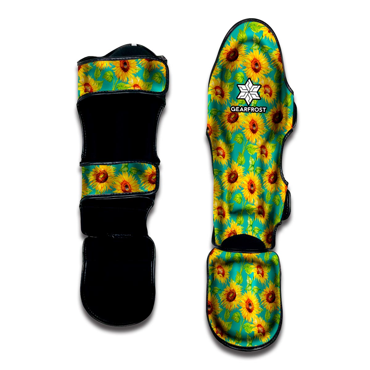 Teal Watercolor Sunflower Pattern Print Muay Thai Shin Guard