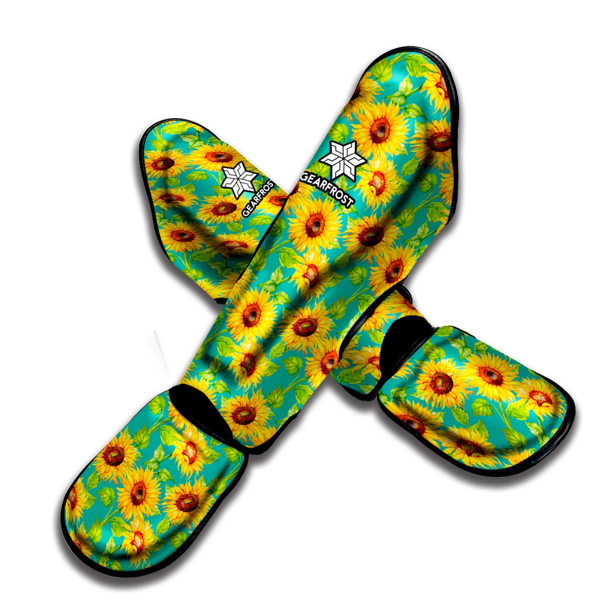 Teal Watercolor Sunflower Pattern Print Muay Thai Shin Guard