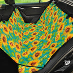Teal Watercolor Sunflower Pattern Print Pet Car Back Seat Cover