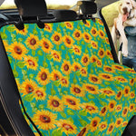 Teal Watercolor Sunflower Pattern Print Pet Car Back Seat Cover