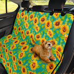 Teal Watercolor Sunflower Pattern Print Pet Car Back Seat Cover