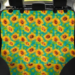Teal Watercolor Sunflower Pattern Print Pet Car Back Seat Cover