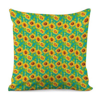 Teal Watercolor Sunflower Pattern Print Pillow Cover