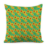 Teal Watercolor Sunflower Pattern Print Pillow Cover