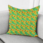 Teal Watercolor Sunflower Pattern Print Pillow Cover