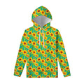 Teal Watercolor Sunflower Pattern Print Pullover Hoodie