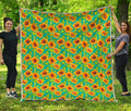 Teal Watercolor Sunflower Pattern Print Quilt