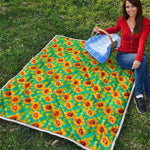 Teal Watercolor Sunflower Pattern Print Quilt