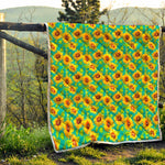 Teal Watercolor Sunflower Pattern Print Quilt