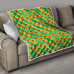 Teal Watercolor Sunflower Pattern Print Quilt