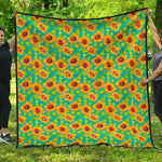 Teal Watercolor Sunflower Pattern Print Quilt
